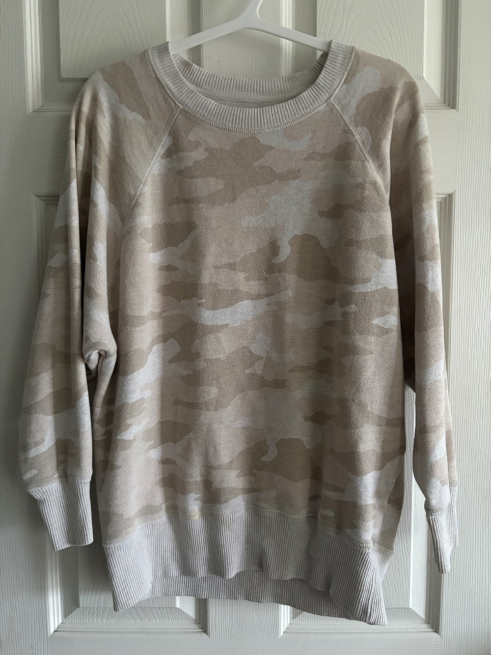 aerie Light Beige Textured Camo Sweater with Branded Neck Tag